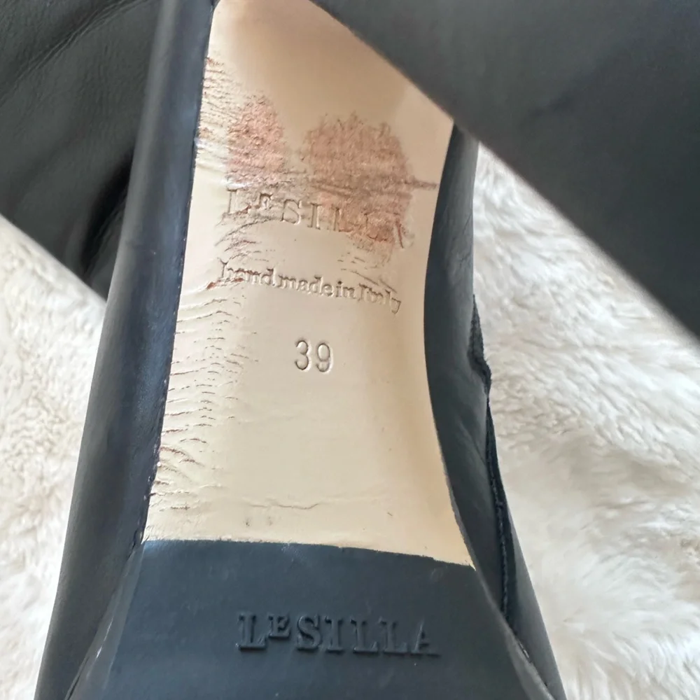 Le Silla Black Leather Mid Calf Square Toe Platform Boots Size 39 (US 8.5-9) - Picture 12 of 12